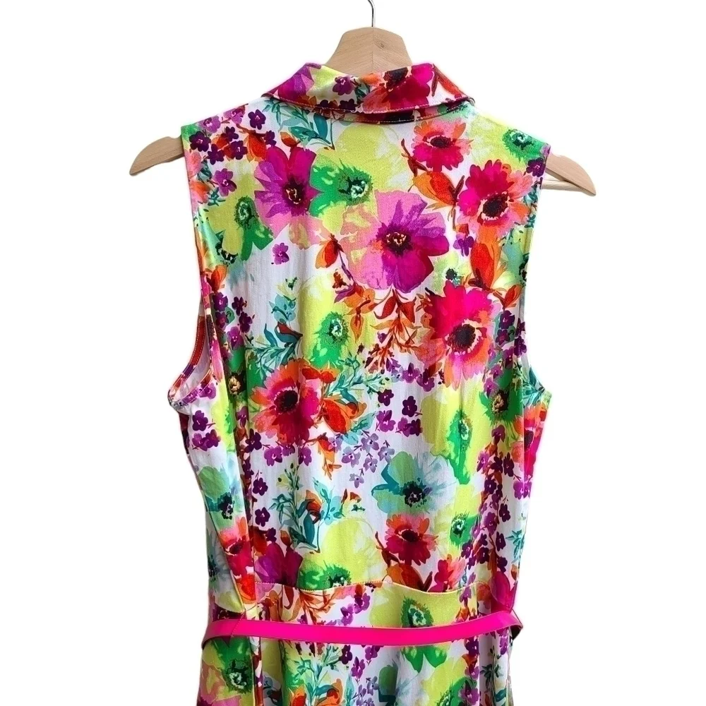 Cheeta B Classic Floral Button-down Polo Collar Dress, Flared, Size Large / XL